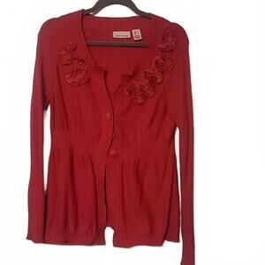 DKNY jeans hot pink sweater with flower details and cinched waist